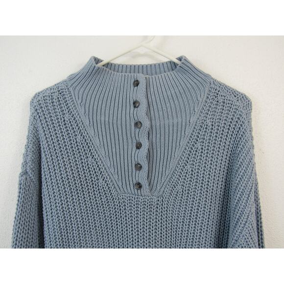 Haven Well Within Small Light Blue Open Knit Fisherman Sweater Cotton Blend - Picture 3 of 6
